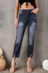 BEAUTIFUL I AM Distressed Hem Detail Cropped Jeans