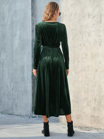 BEAUTIFUL I AM Tie Front Long Sleeve Slit Dress