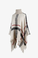 BEAUTIFUL I AM Plaid Turtleneck Raw Hem Poncho