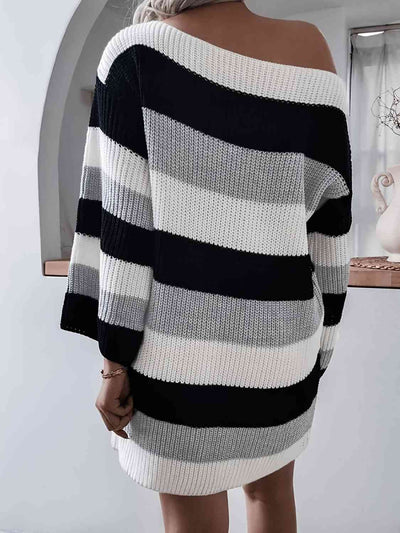 BEAUTIFUL I AM Striped Long Sleeve Mini Sweater Dress