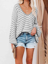 BEAUTIFUL I AM Striped Drop Shoulder V-Neck Sweater