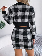 BEAUTIFUL I AM Plaid Round Neck Top and Skirt Sweater Set