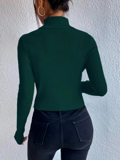 BEAUTIFUL I AM Cutout Turtleneck Rib-Knit Top Shirt