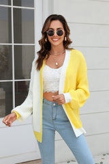 BEAUTIFUL I AM Open Front Contrast Color Balloon Sleeve Cardigan