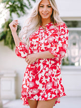 BEAUTIFUL I AM Floral Print Notched Neck Mini Dress