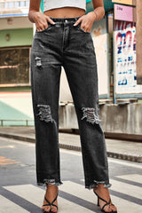 BEAUTIFUL I AM Distresssed Buttoned Loose Fit Jeans