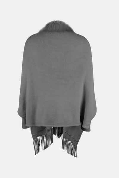 BEAUTIFUL I AM Fringe Open Front Long Sleeve Poncho