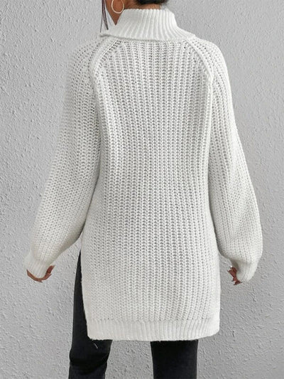 BEAUTIFUL I AM Full Size Turtleneck Rib-Knit Slit Sweater