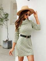 BEAUTIFUL I AM Turtleneck Long Sleeve Slit Sweater Dress