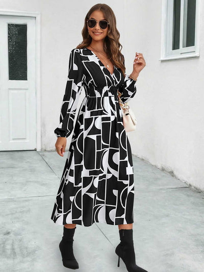 BEAUTIFUL I AM Surplice Neck Long Sleeve Midi Dress