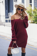 BEAUTIFUL I AM V-Neck Rib-Knit Sweater Dress