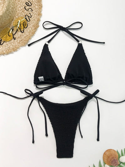 BEAUTIFUL I AM Textured Halter Neck Two-Piece Bikini Swim Set