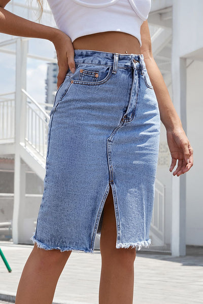 BEAUTIFUL I AM Dress Buttoned Slit Denim Skirt