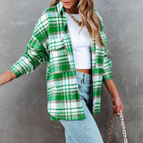 BEAUTIFUL I AM Plaid High-Low Collared Neck Jacket with Pockets