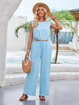 BEAUTIFUL I AM Round Neck Sleeveless Top and Drawstring Pants Set