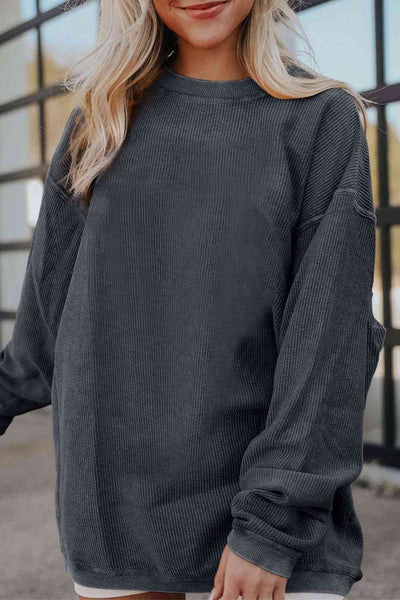 BEAUTIFUL I AM Ribbed Round Neck Drop Shoulder Sweatshirt