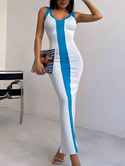 BEAUTIFUL I AM Contrast Wide Strap Slit Midi Dress