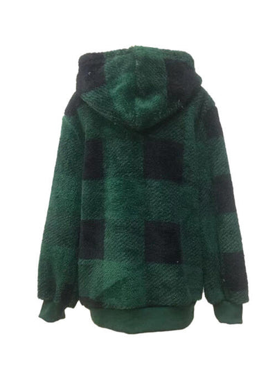 BEAUTIFUL I AM Plaid Half Zip Drawstring Hoodie