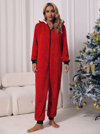 BEAUTIFUL I AM Zip Front Long Sleeve Hooded Teddy Lounge Sleep Wear Jumpsuit