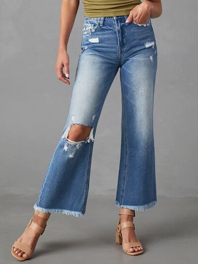 BEAUTIFUL I AM Distressed Raw Hem Jeans with Pockets