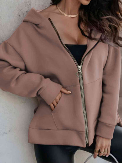 BEAUTIFUL I AM Zip-Up Slit Hoodie with Pockets