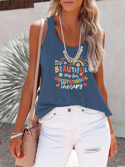 BEAUTIFUL I AM Full Size Letter Graphic Scoop Neck Tank Shirt