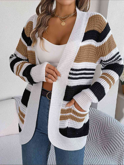 BEAUTIFUL I AM Striped Open Front Long Sleeve Cardigan