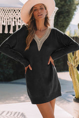 BEAUTIFUL I AM V-Neck Long Sleeve Mini Sweater Dress