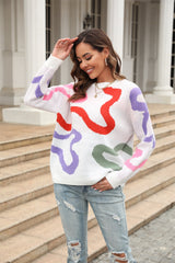 BEAUTIFUL I AM Printed Round Neck Dropped Shoulder Pullover Sweater