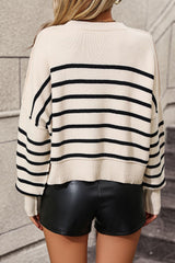 BEAUTIFUL I AM Striped Dropped Shoulder Round Neck Pullover Sweater