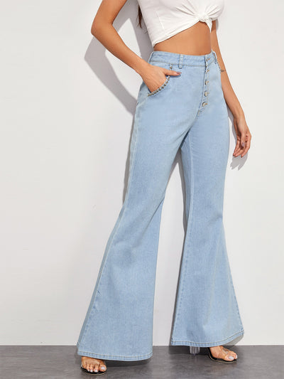 BEAUTIFUL I AM Button Fly Wide Leg Jeans