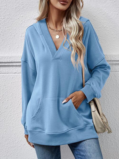 BEAUTIFUL I AM V-Neck Drop Shoulder Long Sleeve Hoodie