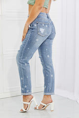 BEAUTIFUL I AM Judy Blue Sarah Full Size Star Pattern Boyfriend Jeans