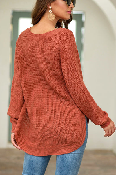 BEAUTIFUL I AM Round Neck Ribbed Knit Top Shirt