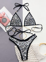 BEAUTIFUL I AM Sequin Halter Neck Two-Piece Bikini Swim Set