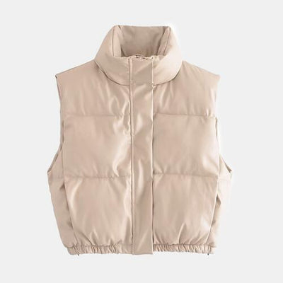 BEAUTIFUL I AM Zip-Up Drawstring Puffer Vest Jacket