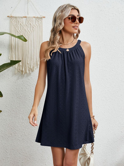 BEAUTIFUL I AM Eyelet Grecian Neck Mini Dress