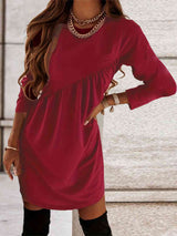 BEAUTIFUL I AM Ruched Round Neck Long Sleeve Dress