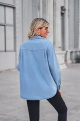 BEAUTIFUL I AM Collared Neck Dropped Shoulder Denim Shirt Top