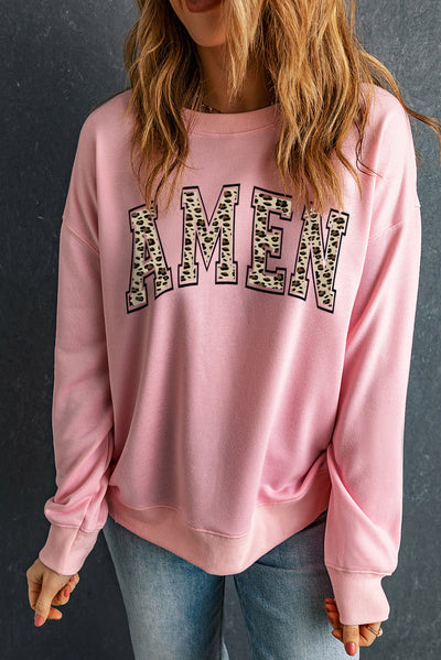 BEAUTIFUL I AM Round Neck Dropped Shoulder AMEN Graphic Sweatshirt