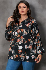 BEAUTIFUL I AM Plus Size Printed Johnny Collar Long Sleeve Blouse Shirt