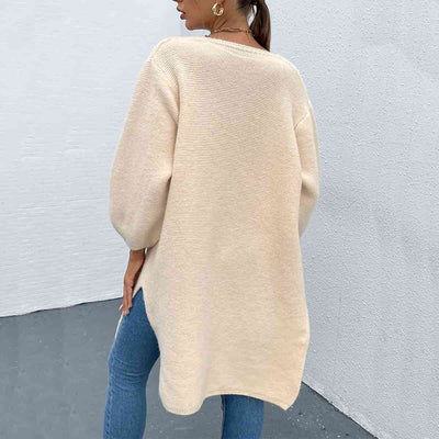 BEAUTIFUL I AM Open Front Slit Long Sleeve Cardigan