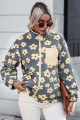 BEAUTIFUL I AM Pocketed Floral Mock Neck Jacket