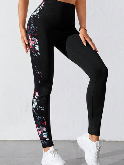 BEAUTIFUL I AM Floral Print Wide Waistband Active Wear Pants