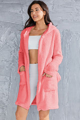 BEAUTIFUL I AM Fuzzy Tied Pocketed Hooded Lounge Robe