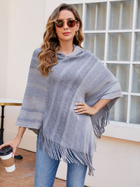 BEAUTIFUL I AM Striped Fringe Hem Hooded Poncho