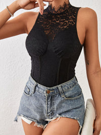 BEAUTIFUL I AM Mock Neck Sleeveless Lace Lingerie Bodysuit