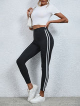 BEAUTIFUL I AM High Waist Striped Cropped Active Wear Leggings