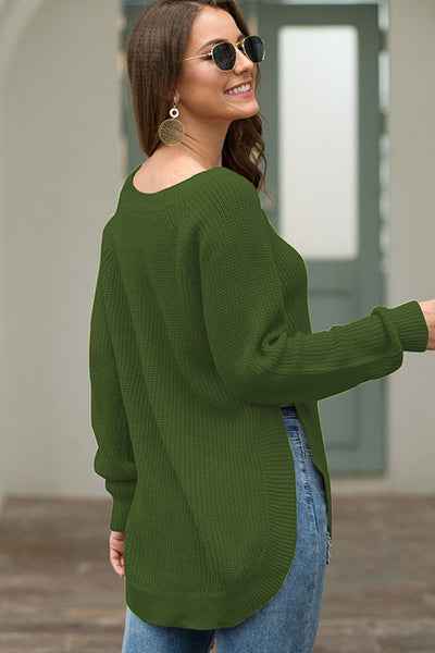 BEAUTIFUL I AM Round Neck Ribbed Knit Top Shirt