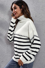 BEAUTIFUL I AM Striped Turtleneck Drop Shoulder Sweater